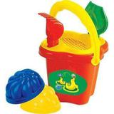 Набор №36: ведро-цветок среднее, ситечко-цветок, совок №2, грабельки №2, 2 формочки