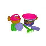 Набор №234: ведро среднее с наклейкой, лопатка, грабельки, 2 формочки, лейка малая №4, 18х15х15 см