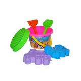 Набор №252: ведро среднее с наклейкой, ситечко, совок №2, грабельки №2, формочки (самосвал + паровоз) 17х16,5х15,5 см