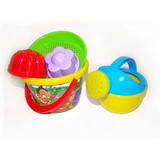 Набор №223: ведро среднее с наклейкой, ситечко, 2 формочки, лейка малая №4, 17х15,5х15 см