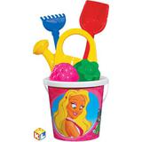 Набор N124 (Ведро с наклейкой, лопатка N5,грабли N5, 2 формочки, лейка большая(Беларусь)