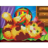 Мозаика алмазная (блестящая) 10х15см ВЕСЕЛЫЙ КОТИК, б/подрамника, на картоне, с част. заполнением, с мольбертом, 13 цв