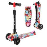 Самокат MobyKids, складной, 120 PU со светом, принт Цветы