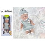 Пупс JUNFA Pure Baby 25см в сером платье, шапочке, носочках, с аксессуарами