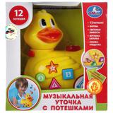 КАТАЛКА-УТОЧКА "УМКА" С ПОТЕШКАМИ, НА БАТ. СВЕТ+ЗВУК (ТРЕЩЕТКА) В РУСС. КОР. 