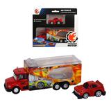 Автовоз мет., с запуском мини машины, красн.