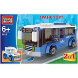 КОНСТРУКТОР "ГОРОД МАСТЕРОВ" ТРАНСПОРТ 2-В-1 АВТОБУС + МАШИНА ПОЛИЦИЯ В РУСС. КОР.