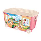 Ящик для игрушек на колесах с декором 66,5л розовый