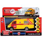 МАШИНА "ТЕХНОПАРК" МЕТАЛЛ. ИНЕРЦ. ГАЗЕЛЬ СКОРАЯ ПОМОЩЬ 1:43 СВЕТ+ЗВУК В РУСС. КОР. .