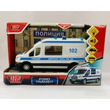 Машина на бат свет+звук "ford transit полиция", дл 16 см, двер, пласт, 3 кн, инерц, Технопарк
