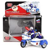 МОТОЦИКЛ ПОЛИЦИЯ "ТЕХНОПАРК" С ЛЮЛЬКОЙ МЕТАЛЛ. ИНЕРЦ. СВЕТ+ЗВУК В РУСС. КОР.