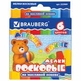 Восковые мелки утолщенные BRAUBERG, НАБОР 6 цветов, на масляной
основе, яркие цвета, 222969