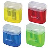 Точилка BRAUBERG CHIEF с контейнером, пластиковая, прямоуг, 2 отверстия, с крышкой, ассорти, 226942