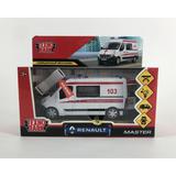 Машина металл свет-звук RENAULT master СКОРАЯ 14см, двер, тел, ин., бел,кор. Технопарк