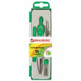 Готовальня BRAUBERG "Klasse", 4 предмета: циркуль 125 мм, рейсфедерная вставка  держатель, грифель,