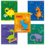 Тетрадь 12 л HATBER клетка, обложка картон, тиснение, "Hello Dino" (5 видов в спайке), 12Т5тВ1