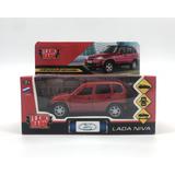 Машина металл LADA NIVA длина 12 см, двери, багаж, инерц, красный, кор. Технопарк