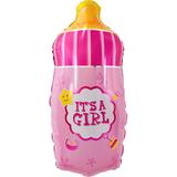 Шар (33""84 см) Фигура, Бутылочка для малышки (сердечки), Розовый, 1 шт