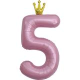 Шар (40""102 см) Цифра, 5 Золотая корона, Розовый, 1 шт в упак