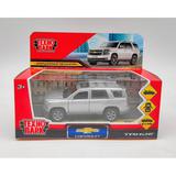 Машина металл CHEVROLET TAHOE 12 см, двери, багаж, инерц, серебристый , кор. Технопарк