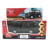 Машина металл LADA 4x4 длина 12 см, двери, багаж, инерц, черный, кор. Технопарк