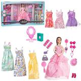 Кукла Junfa Atinil (Атинил) Гардероб модницы Торжественный вечер (в длинном розовом платье) в наборе с 6 доп.платьями и аксессуарами, 28см