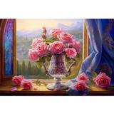 Алмазная мозаика Розы на окне, 30х40 см, 30 цв., квадр. стразы