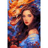 Картина по номерам на картоне Девушка и дракон 20х28,5 см