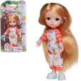 Кукла Junfa 13 см со стеклянными глазами в бело-оранжевом комбинезоне