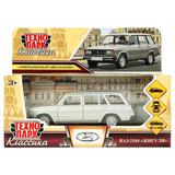 Машина металл ВАЗ-2104 ЖИГУЛИ 12 см, двери, багаж, инерц, серебристая, кор. Технопарк