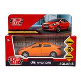 Машина металл HYUNDAI SOLARIS, 12 см, двери, багажн, инерц, оранжевый, кор. Технопарк