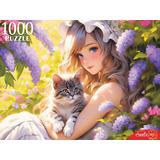 Пазлы 1000 Девушка с котёнком