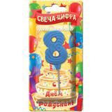 Свечи для торта цифра 8 синяя, блистер, с днем рождения ЧУДО ПРАЗДНИК 
