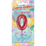 Свечи для торта цифра 0 красная металлик, блистер, с днем рождения ЧУДО ПРАЗДНИК 