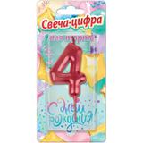 Свечи для торта цифра 4 красная металлик, блистер, с днем рождения ЧУДО ПРАЗДНИК 