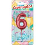 Свечи для торта цифра 6 красная металлик, блистер, с днем рождения ЧУДО ПРАЗДНИК 