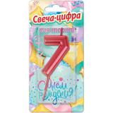 Свечи для торта цифра 7 красная металлик, блистер, с днем рождения ЧУДО ПРАЗДНИК 