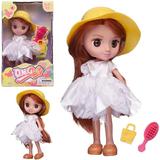 Кукла ABtoys Цветочная фантазия в белом платье и желтой шляпке 16,5 см с игровыми предметами