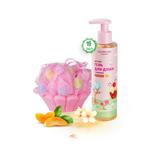 Подарочный набор косметики Glowgirl детский Гель для душа золотое сияние Мандарин ЭКО продукт + Мочалка для тела «Капкейк» нежно-розовая