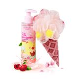 Подарочный набор косметики Glowgirl детский Гель для душа двухцветный Вишня ЭКО продук + Мочалка для тела «Мороженое»