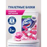 ДОМЕСТОС Туалетный блок для очищения унитаза Сила 5в1 Ледяная Магнолия 2шт.х55г