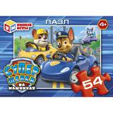 Суперщенки в машинках. Пазлы в коробке 54 детали. 90х65х25 мм. Умные игры в уп.32шт