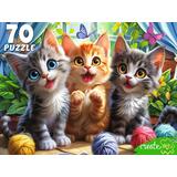 Пазлы 70 Три котенка с клубками