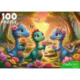 Пазлы 100 Три динозаврика в лесу