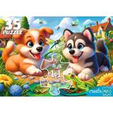 Пазлы MAXI 15 Щенки и лягушки