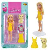 Кукла ABtoys Любимая кукла Модница желтое+желтое платье с котенком Китти