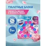 ДОМЕСТОС Туалетный арома-блок для очищения унитаза "Свежесть океана и нежность пиона" 3x50 гр