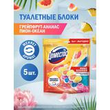 ДОМЕСТОС Туалетный арома-блок для очищения унитаза Свежесть цитруса 3X50гр + Цветочный букет 2X50гр
