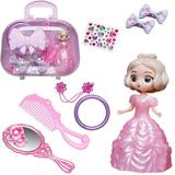 Игровой набор Junfa Розовая сумочка с куколкой-принцессой в фиолетовом платье и украшениями