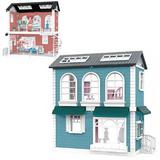 Игровой набор ABtoys Модульный домик (собери сам), 4 секции. Мини-куколки в гостиной и музыкальной комнатах, в наборе с аксессуарами, голубой